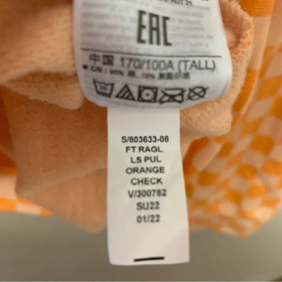 GAP Raglan Long Sleeve Pullover Orange Check Large Tall - Picture 4 of 6